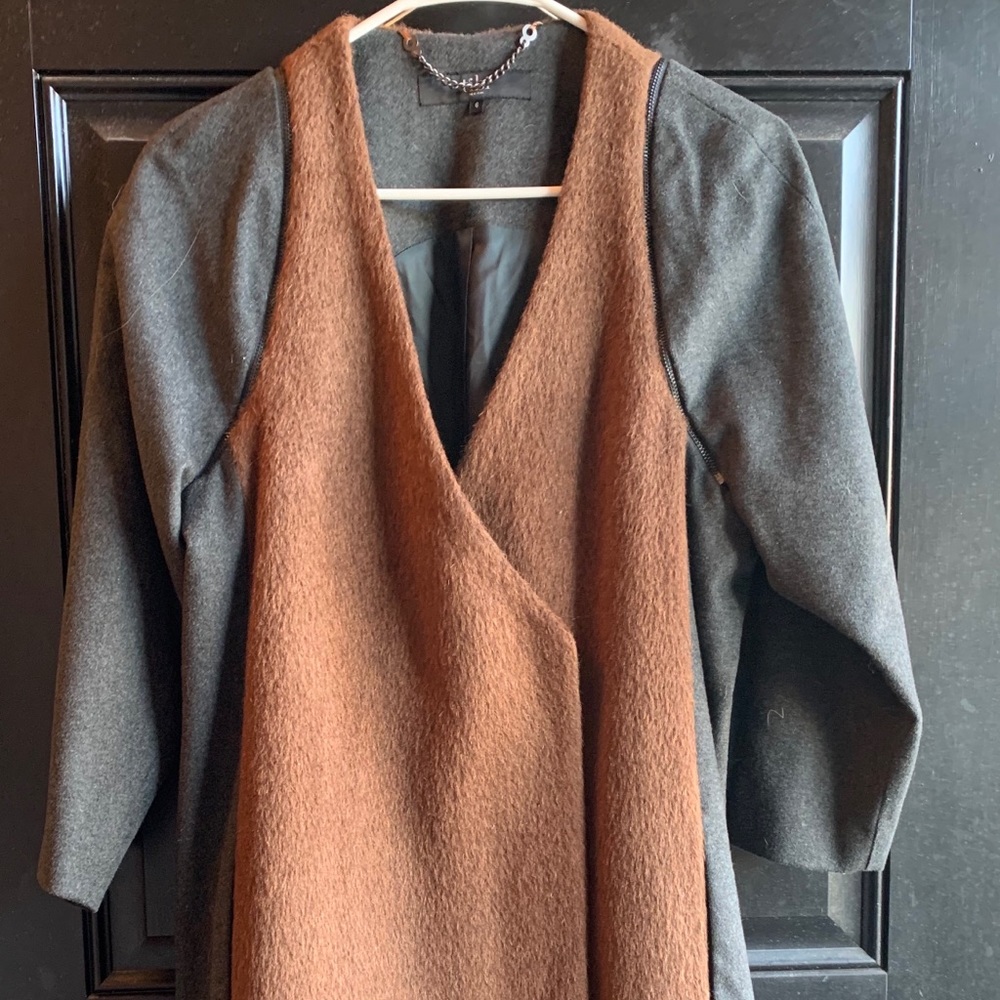 Tibi Cocoa and Charcoal Coat w/ Zip Off Arms